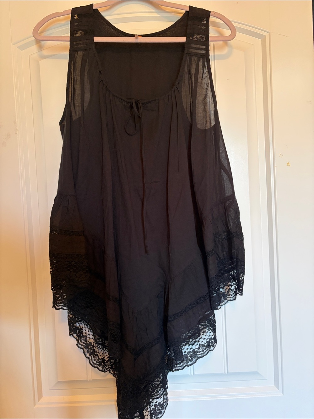 NWOT Free People Black Lace-Trim Sleeveless Tunic Size Small Petite